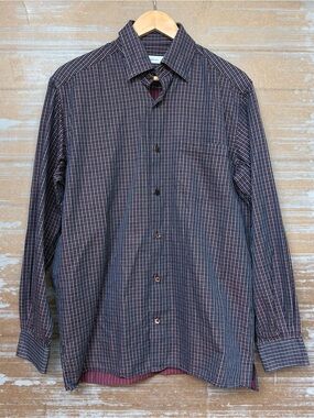 Ermenegildo Zegna 100% Cotton Check Button Down Shirt Preppy Classic Mens M